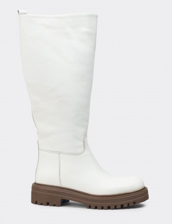 White Leather Boots - E1071ZBYZE03