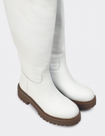 White Leather Boots - E1071ZBYZE03