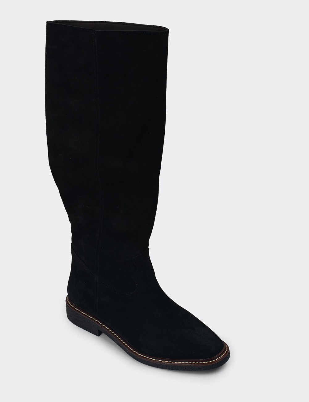 Black Suede Leather Boots - 01968ZSYHC01