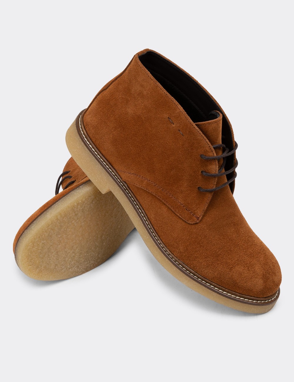 Brown Suede Leather Desert Boots - 01295MTRNC01