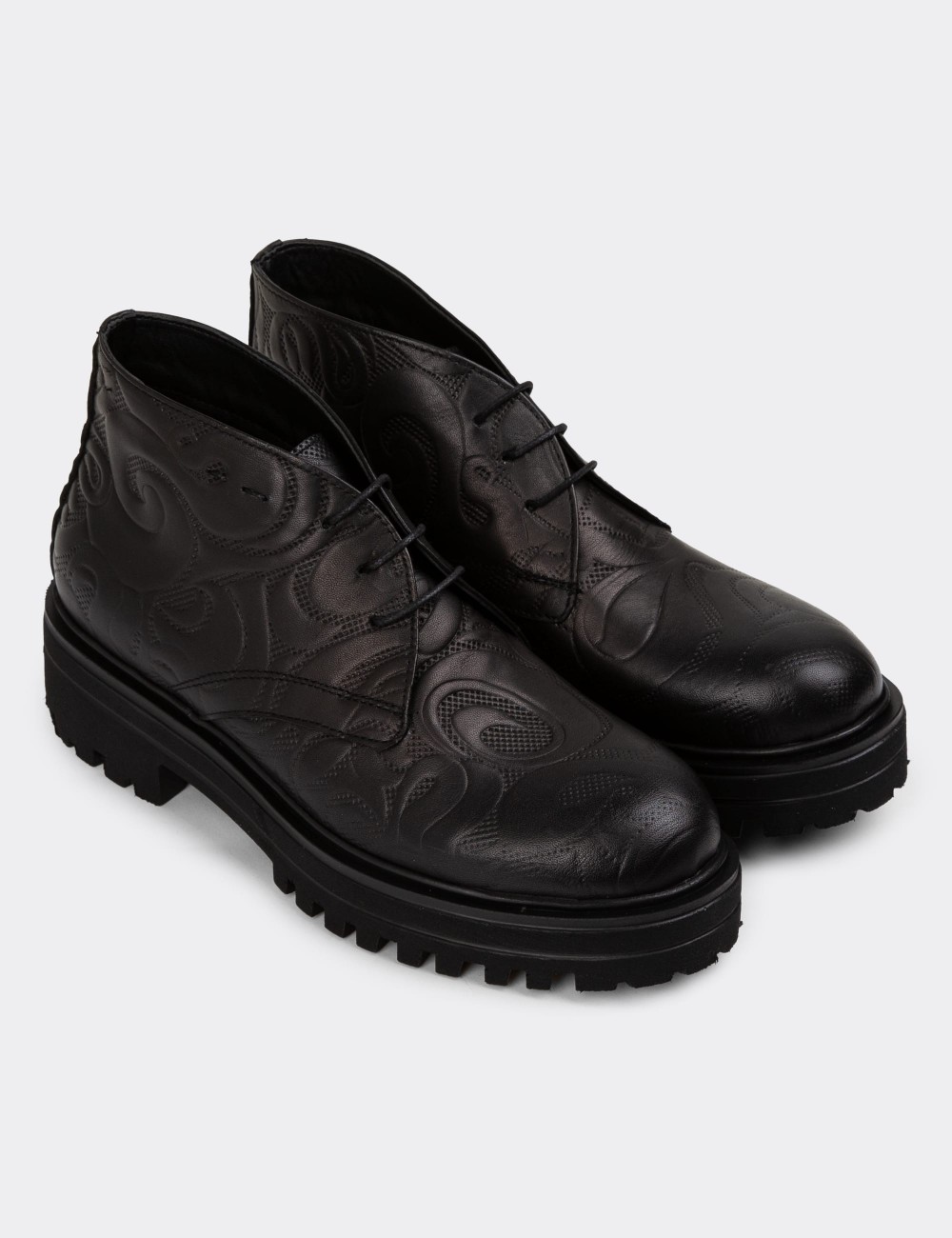 Black Leather Desert Boots - 01847ZSYHE06