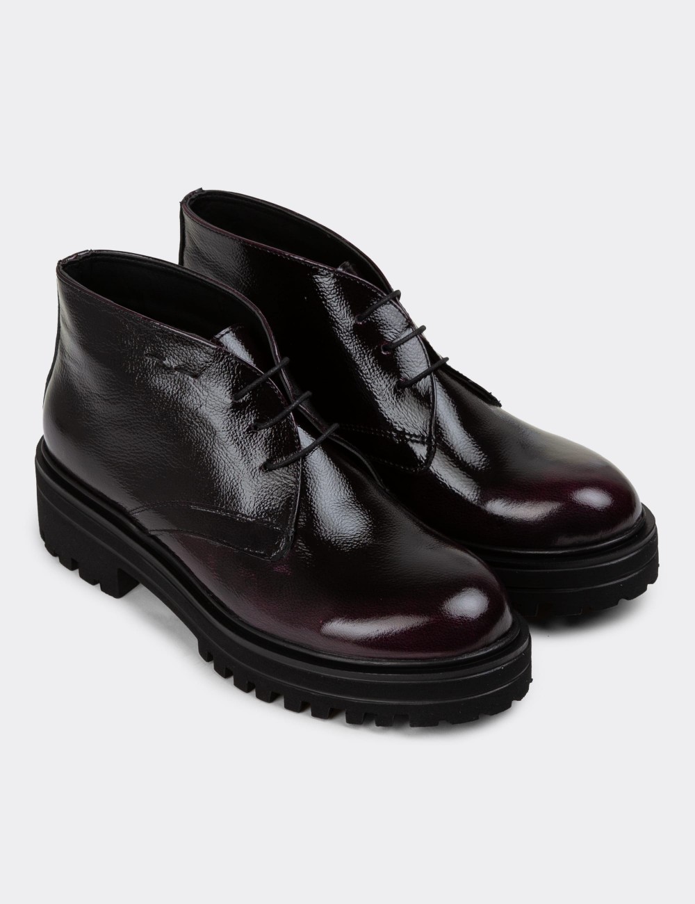 Burgundy Patent Leather Desert Boots - 01847ZBRDE02