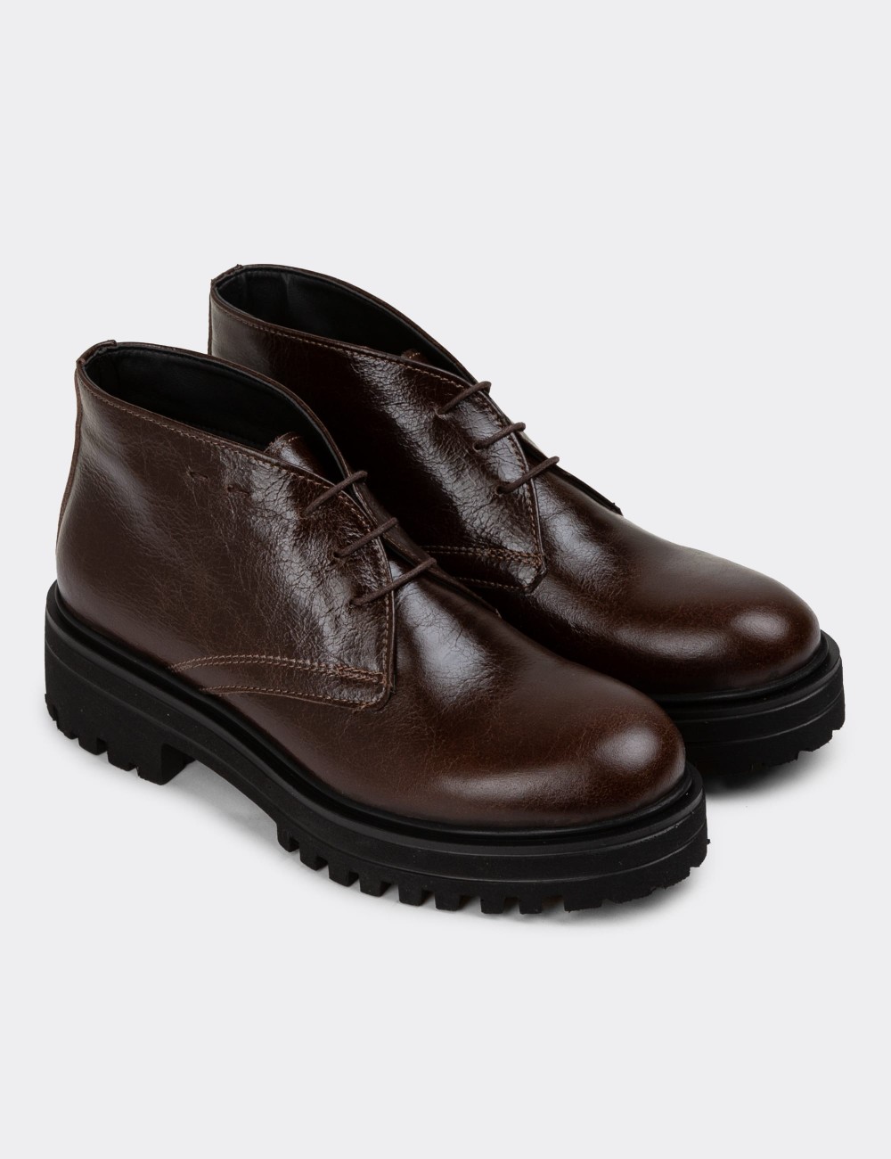 Brown Patent Leather Desert Boots - 01847ZKHVE03
