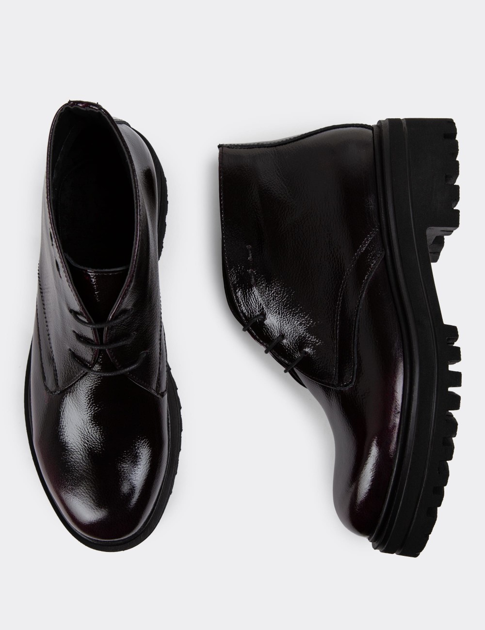 Burgundy Patent Leather Desert Boots - 01847ZBRDE02
