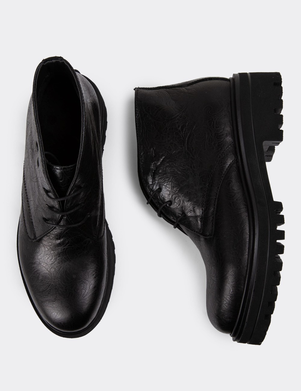 Black Leather Desert Boots - 01847ZSYHE04