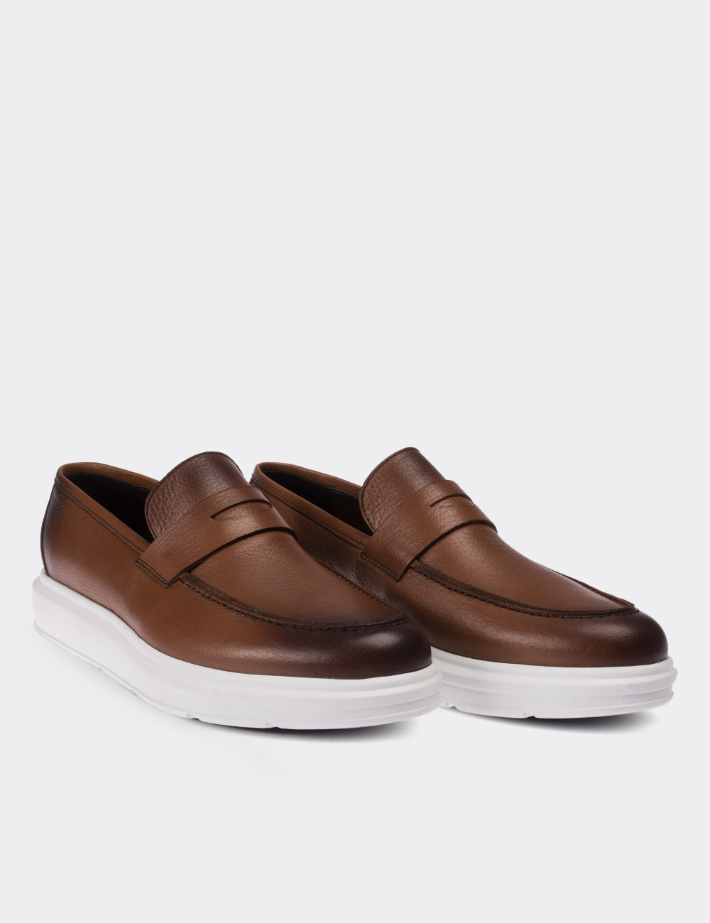 Tan  Leather Loafers - 01564MTBAP01