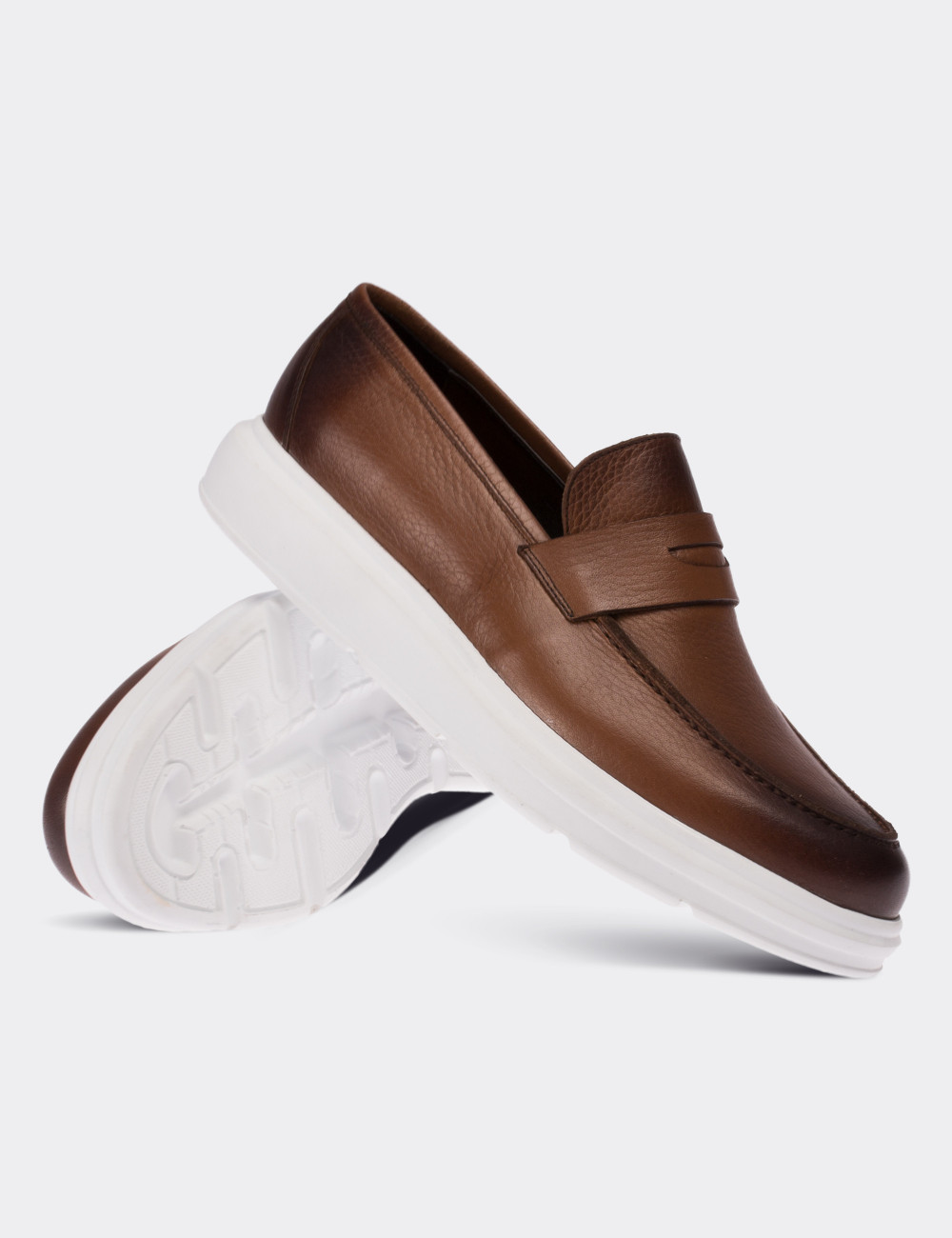 Tan  Leather Loafers - 01564MTBAP01