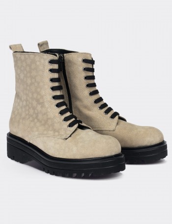 Beige Suede Leather Postal Boots - 01814ZBEJE02