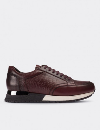Burgundy Leather Lace-up Shoes - 01632MBRDT02