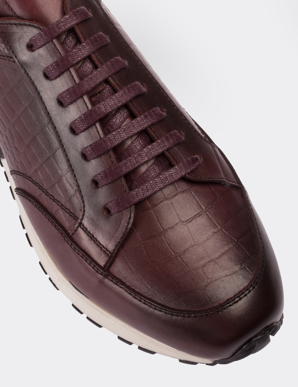 Burgundy  Leather Lace-up Shoes - 01632MBRDT02