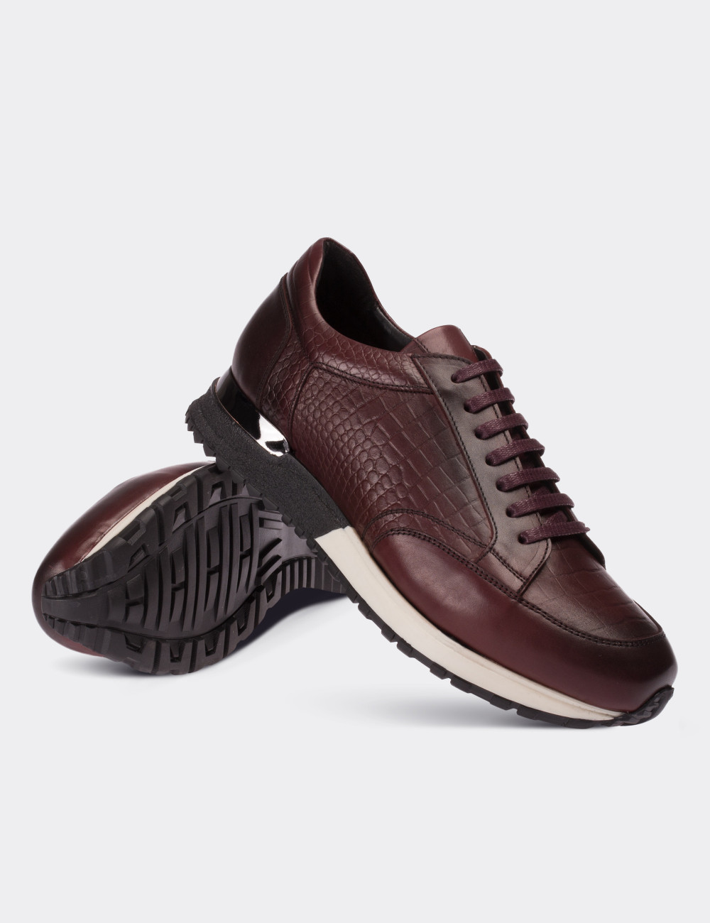 Burgundy  Leather Lace-up Shoes - 01632MBRDT02