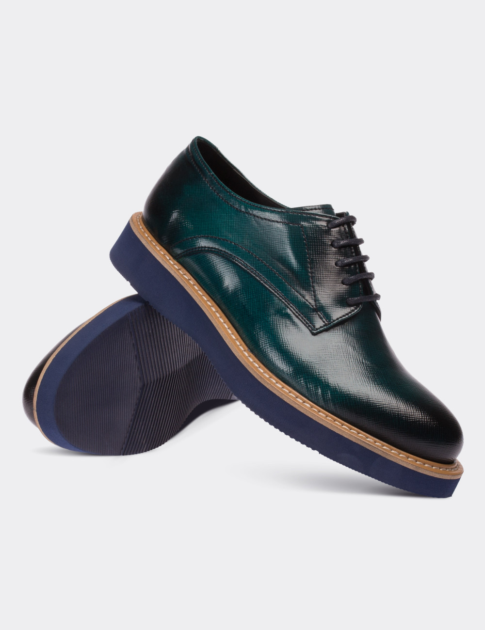 Green Patent Leather Lace-up Shoes - 01430ZYSLE08
