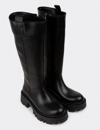 Black Leather Boots - K1703ZSYHE01