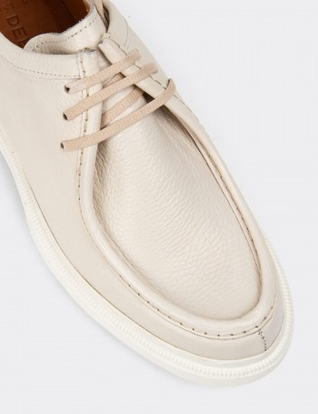 Beige Leather Lace-up Shoes - 01851MBEJP02