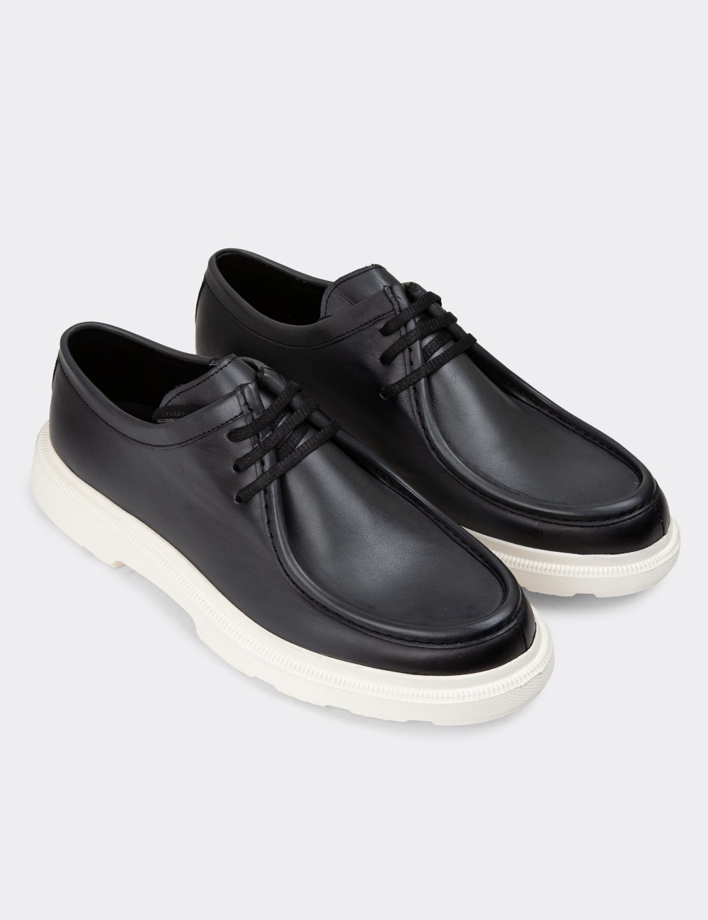 Gray Leather Lace-up Shoes - 01851MGRIP02