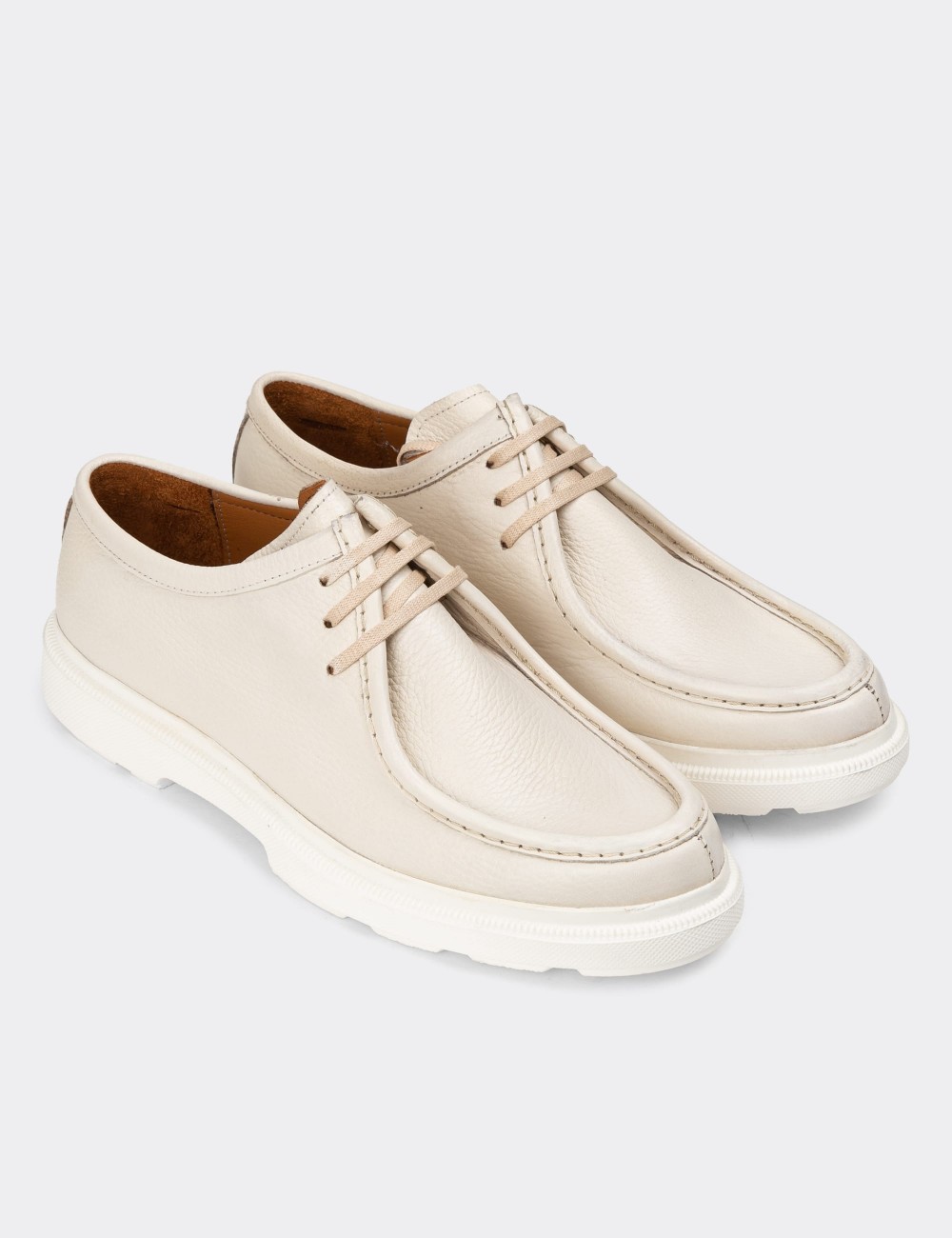 Beige Leather Lace-up Shoes - 01851MBEJP02