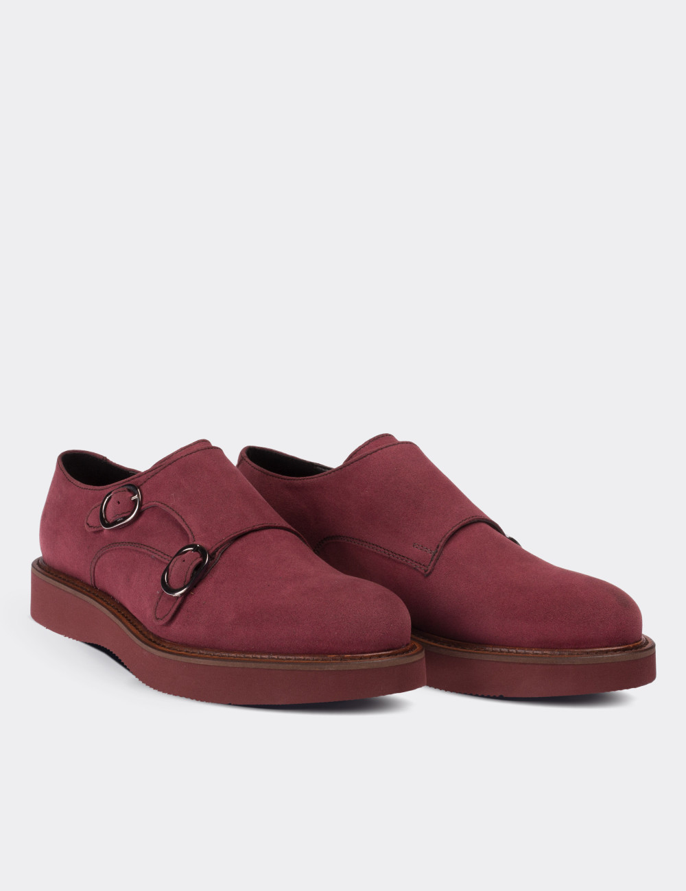 Pink Suede Leather Monk Straps - 01614ZPMBE01