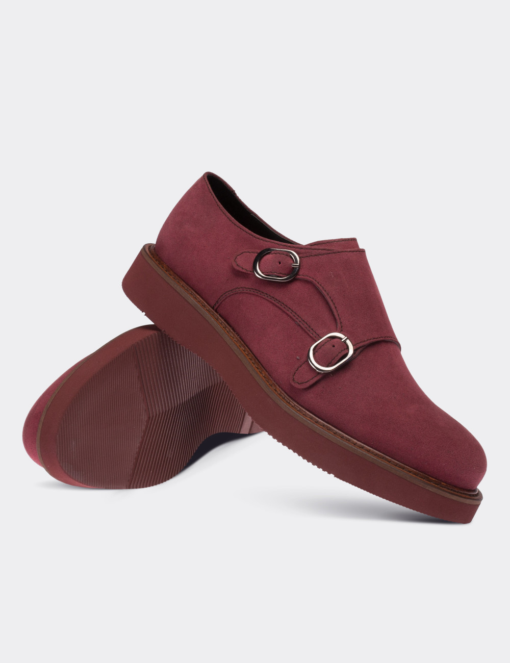 Pink Suede Leather Monk Straps - 01614ZPMBE01