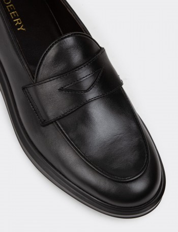 Black Leather Loafers - 01845MSYHP01