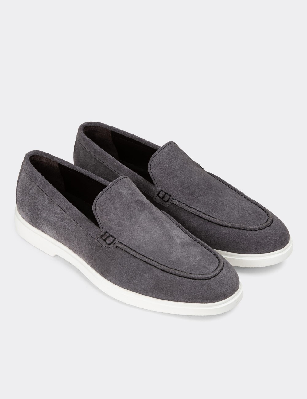 Gray Suede Leather Loafers - 01957MGRIE01