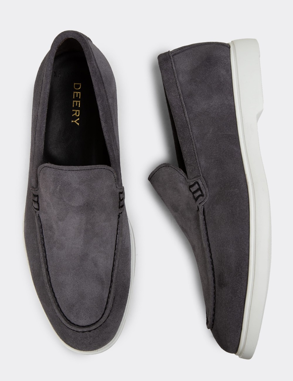 Gray Suede Leather Loafers - 01957MGRIE01