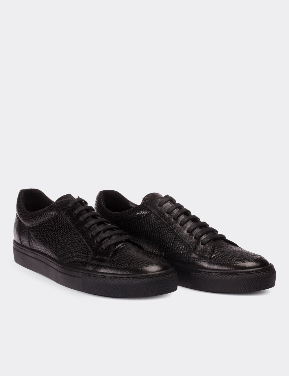 Black  Leather Sneakers - 01632MSYHC01
