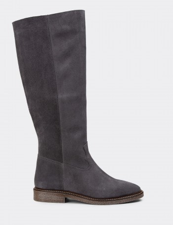Gray Suede Leather Boots - 01968ZGRIC01