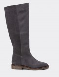 Gray Suede Leather Boots