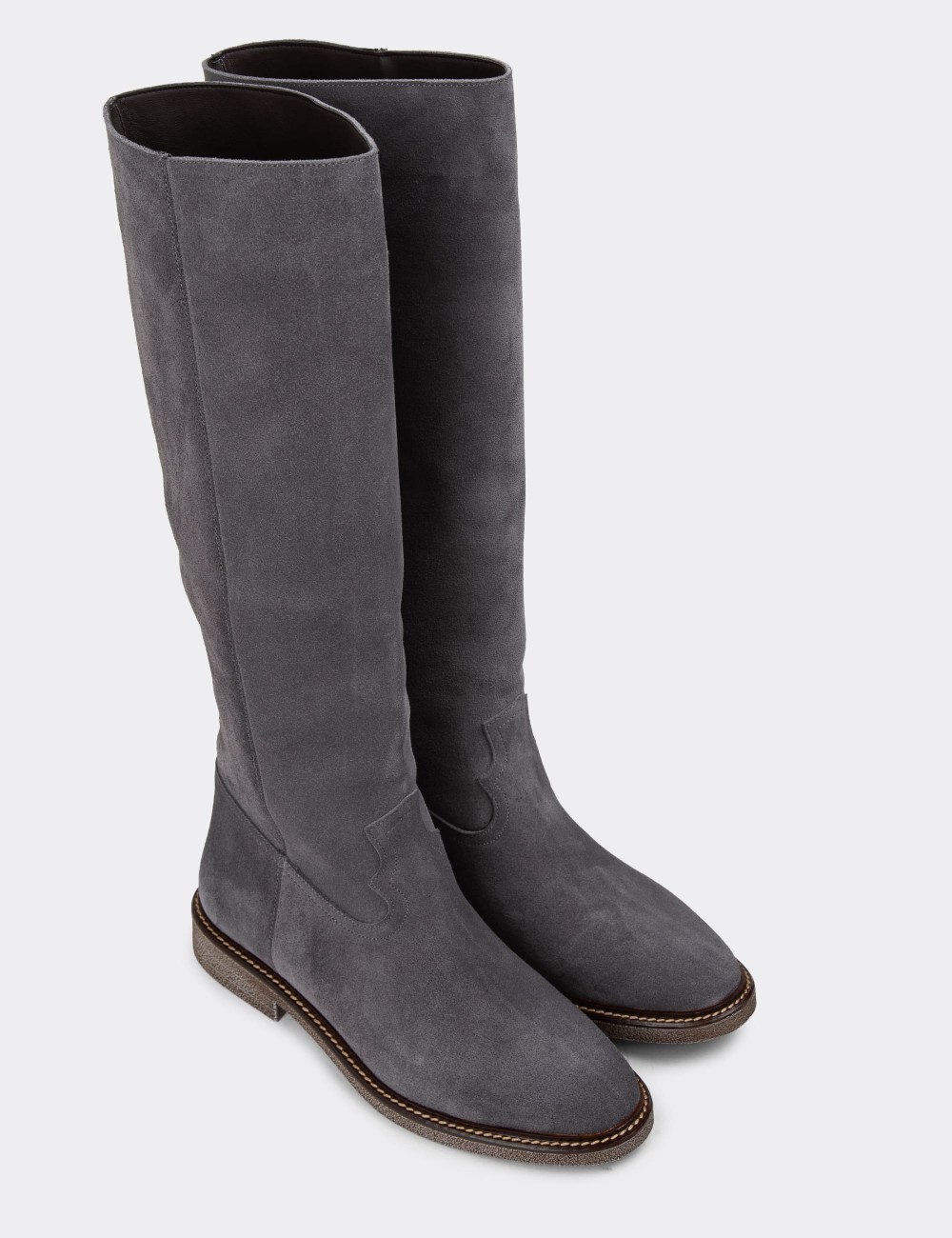 Gray Suede Leather Boots - 01968ZGRIC01