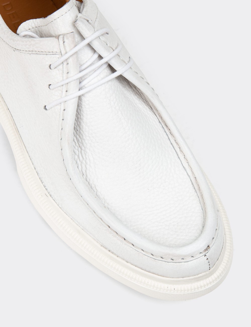 White Leather Lace-up Shoes - 01851MBYZP01