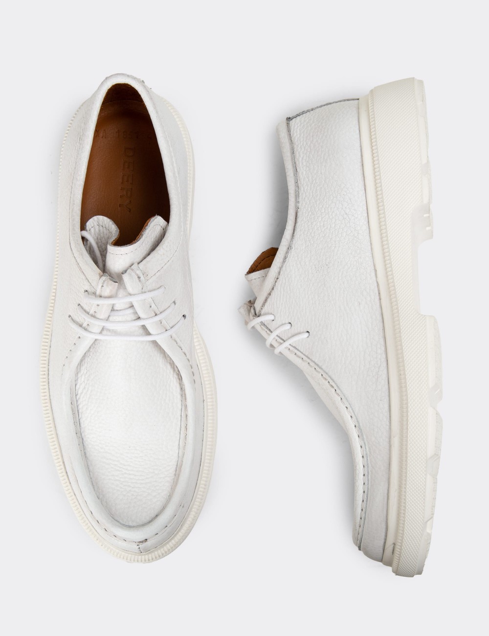 White Leather Lace-up Shoes - 01851MBYZP01