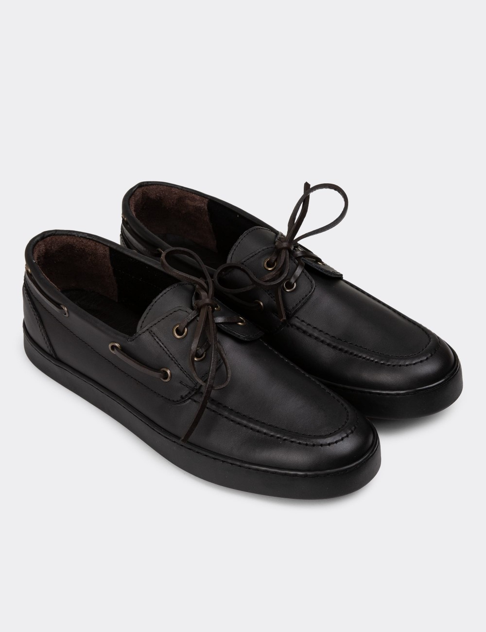 Black Leather Lace-up Shoes - 01952MSYHC04