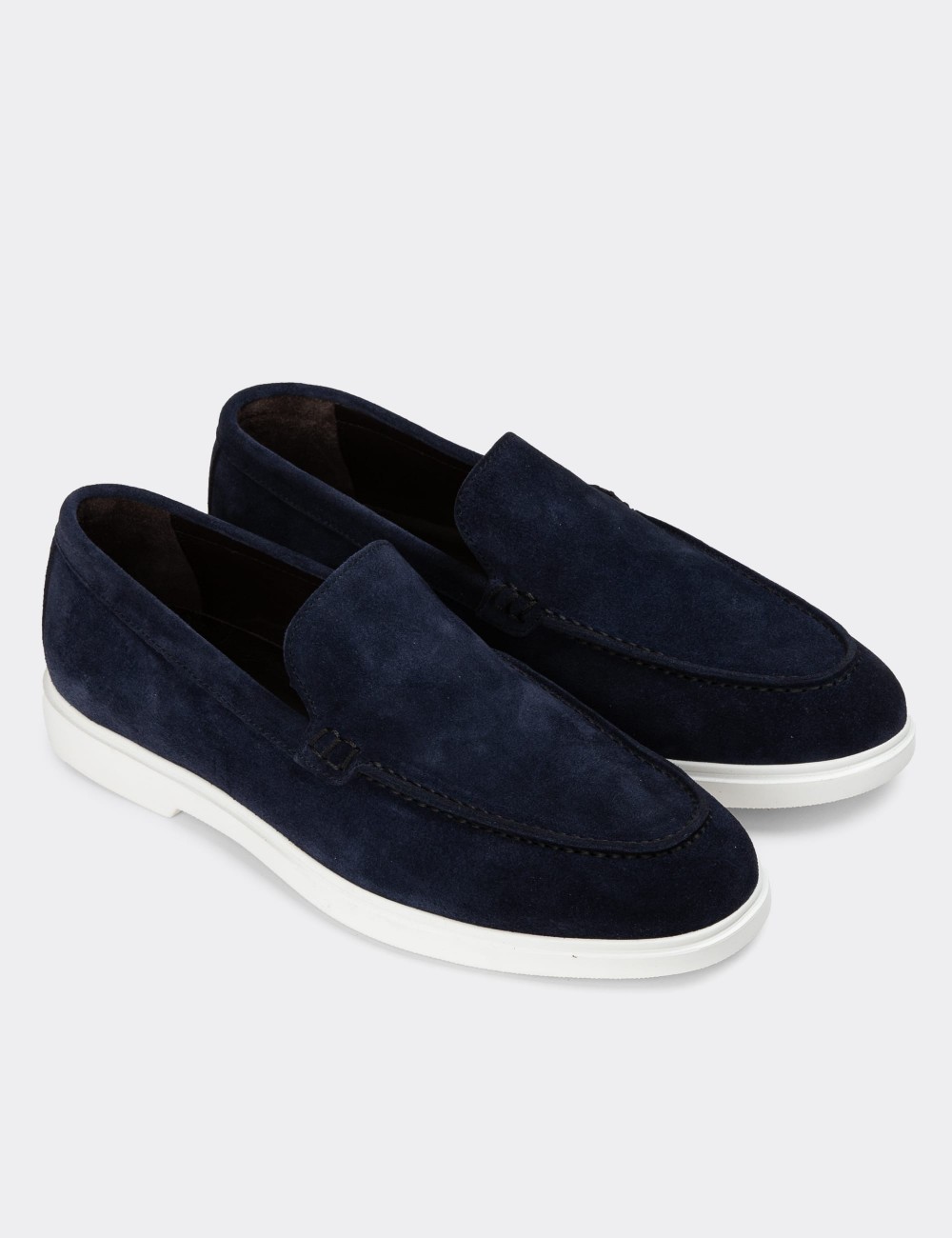 Navy Suede Leather Loafers - 01957MLCVE01