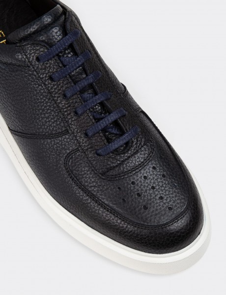 Navy Leather Sneakers