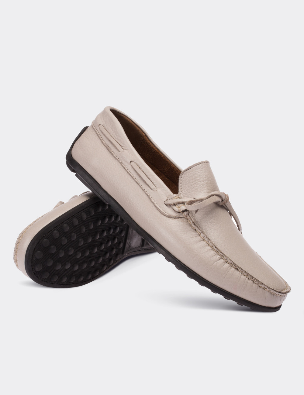 Beige  Leather Loafers - 01647MBEJC01
