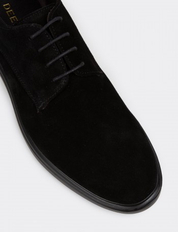 Black Suede Leather Lace-up Shoes - 01934MSYHE03