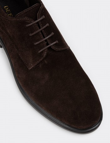 Brown Suede Leather Lace-up Shoes - 01934MKHVE04