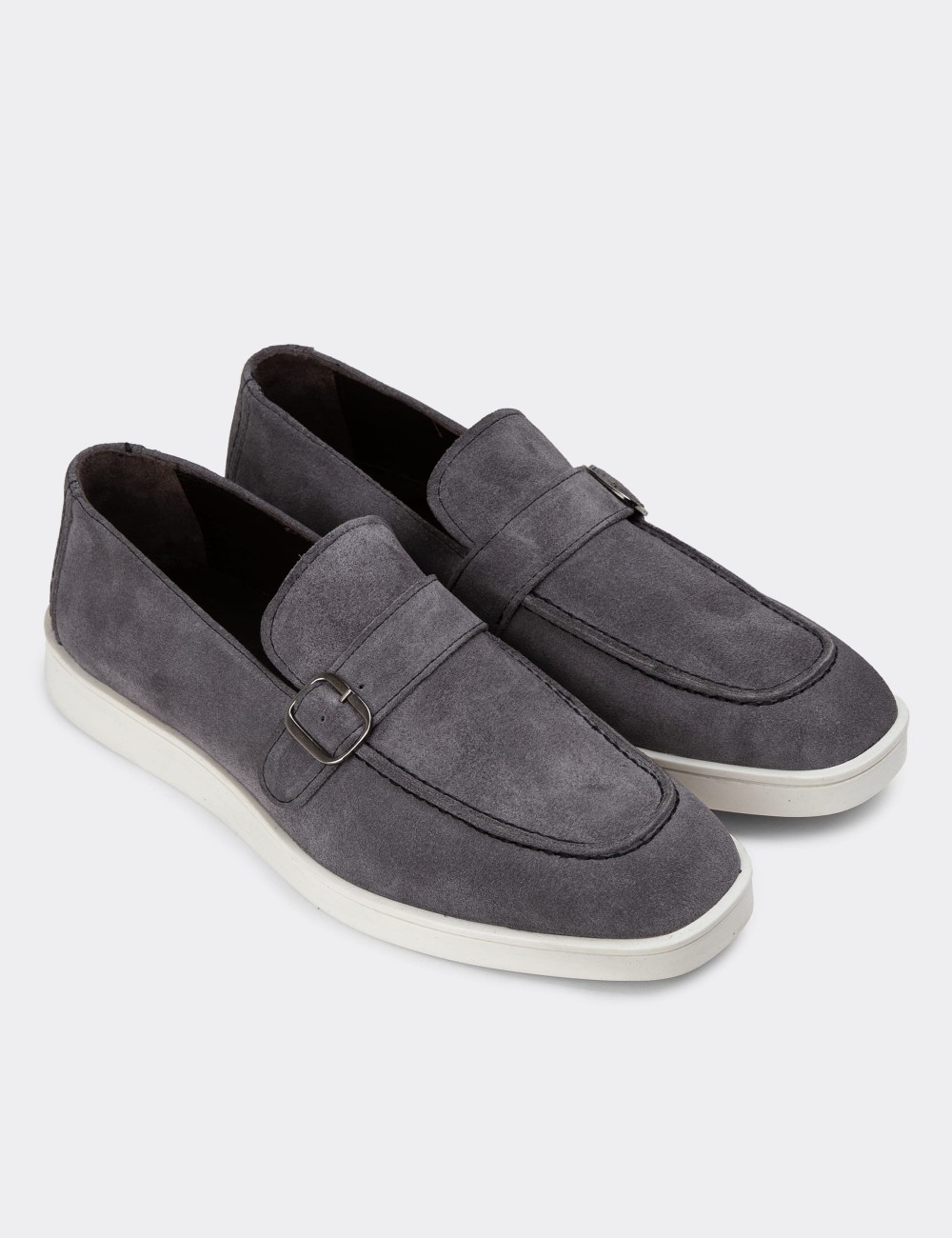 Gray Suede Monk Strap Leather Loafers - 01959MGRIC01