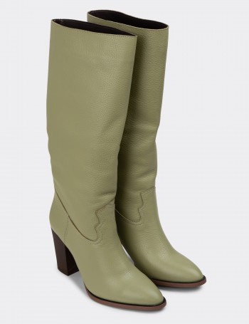 Green Leather Boots - 01976ZYSLC01