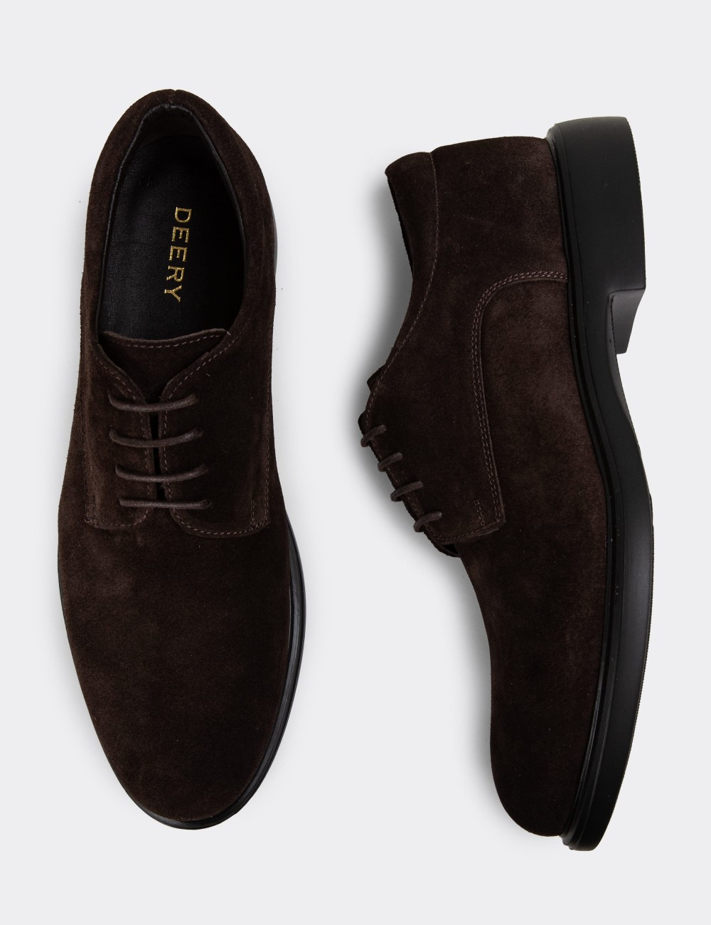 Brown Suede Leather Lace-up Shoes - 01934MKHVE04