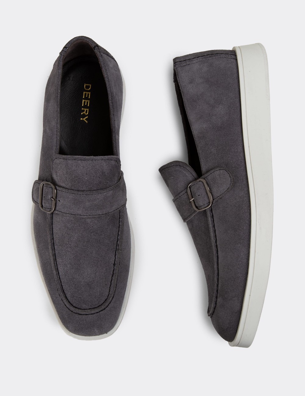 Gray Suede Monk Strap Leather Loafers - 01959MGRIC01