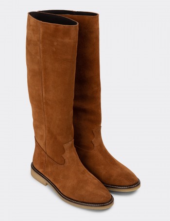 Tan Suede Leather Boots - 01968ZTBAC01