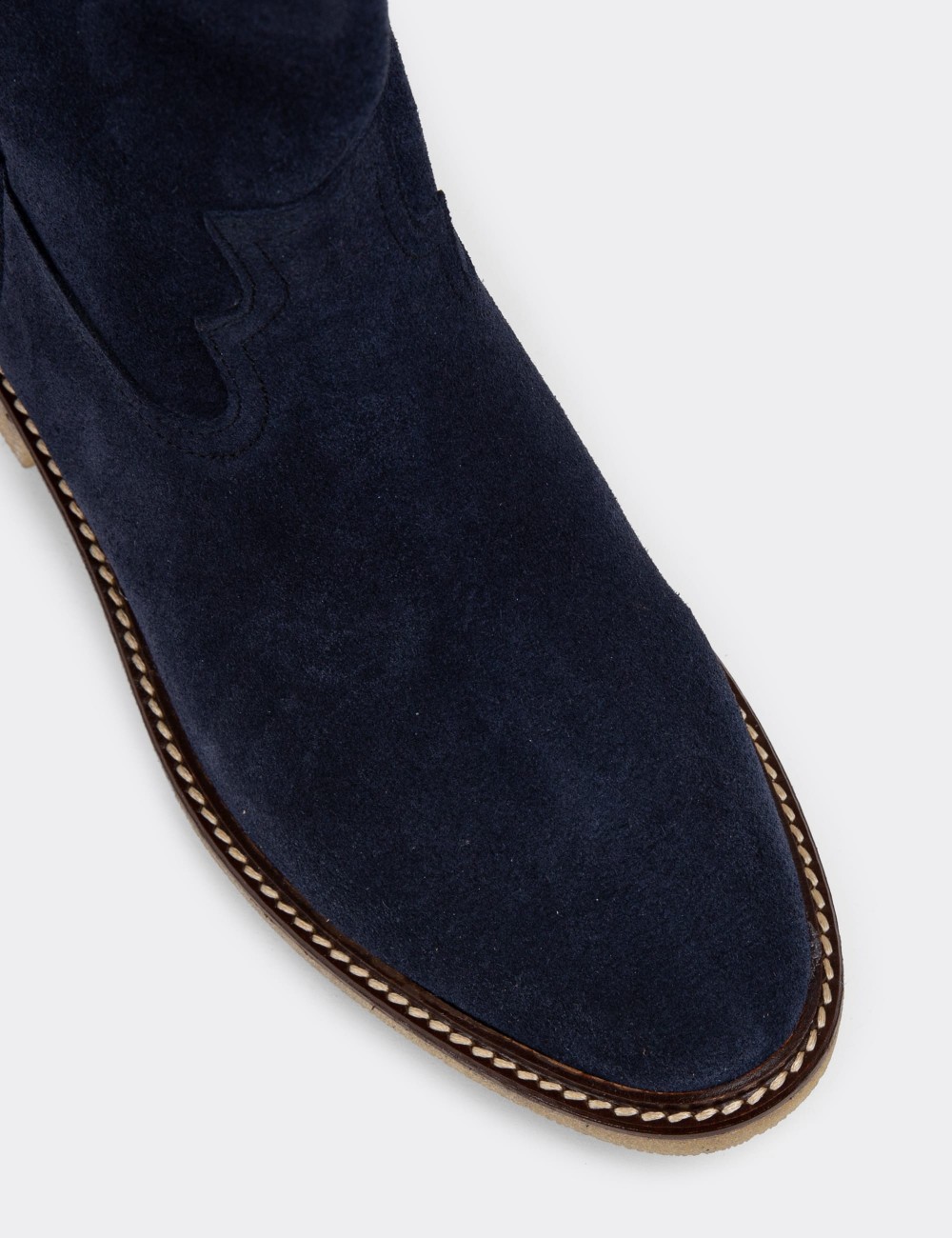 Navy Suede Leather Boots - 01968ZLCVC01