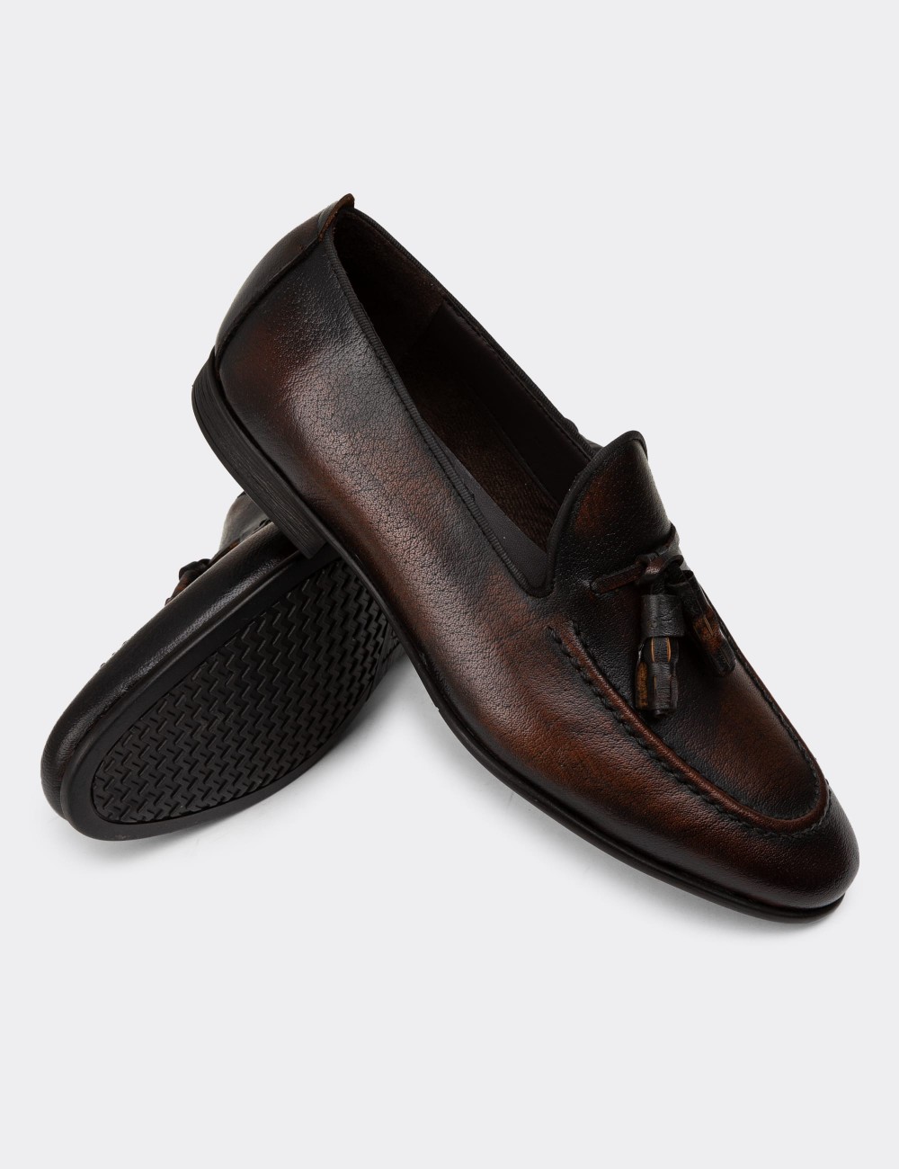 Brown Leather Loafers - 01701MKHVC79