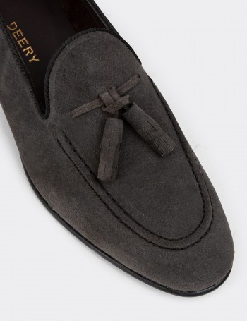 Gray Suede Leather Loafers - 01701MGRIC10