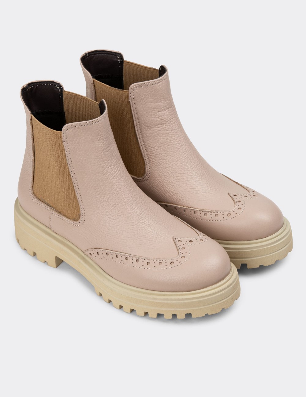 Beige Leather Chelsea Boots - 01800ZBEJE03