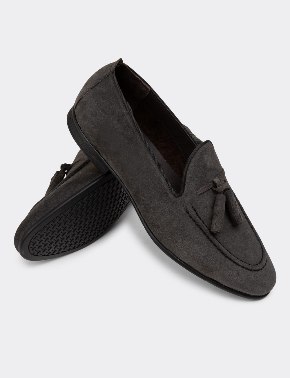 Gray Suede Leather Loafers - 01701MGRIC10