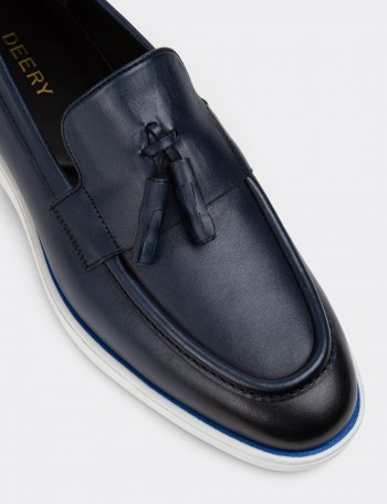 Blue Leather Loafers - 01958MMVIC01