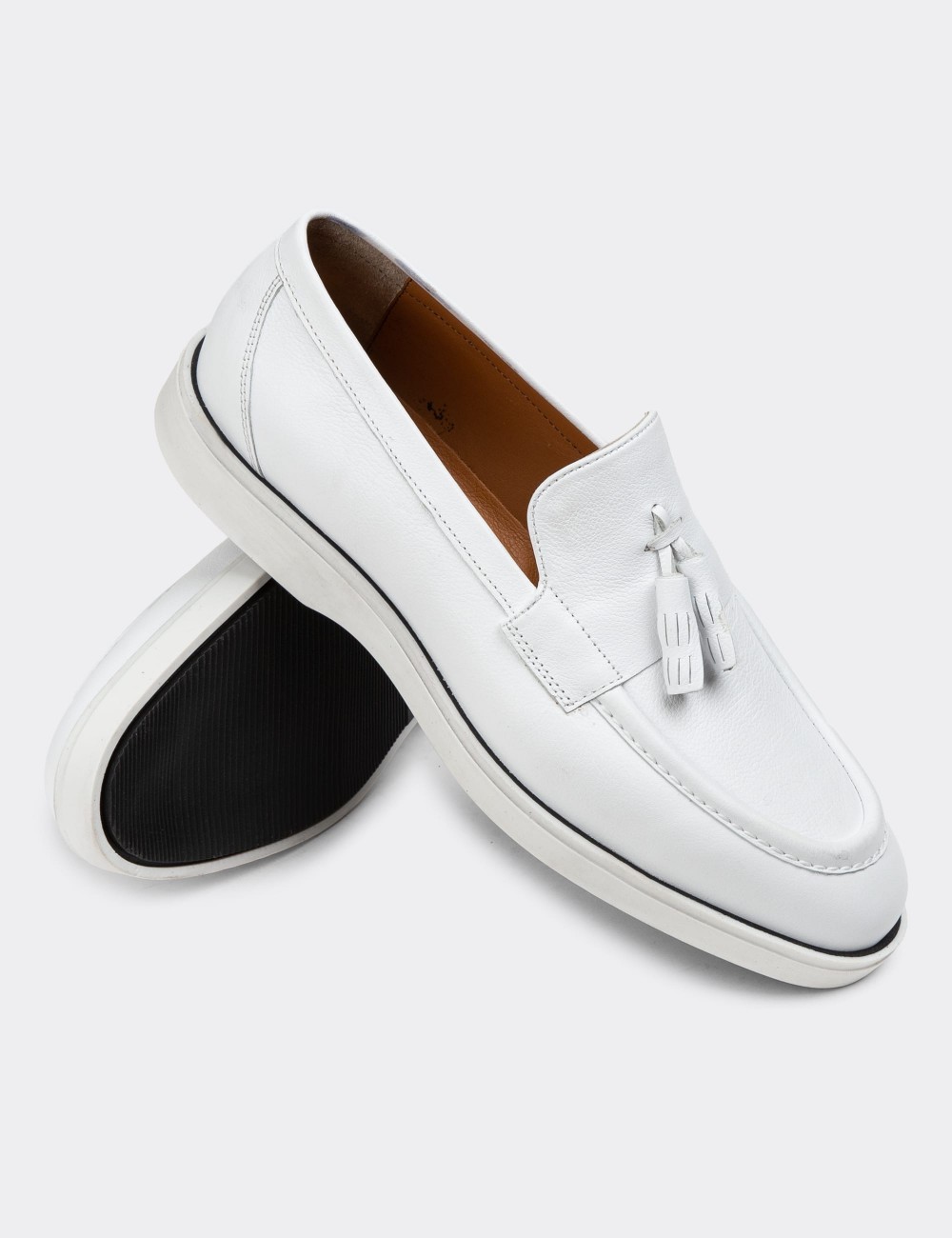 White Leather Loafers - 01958MBYZC01