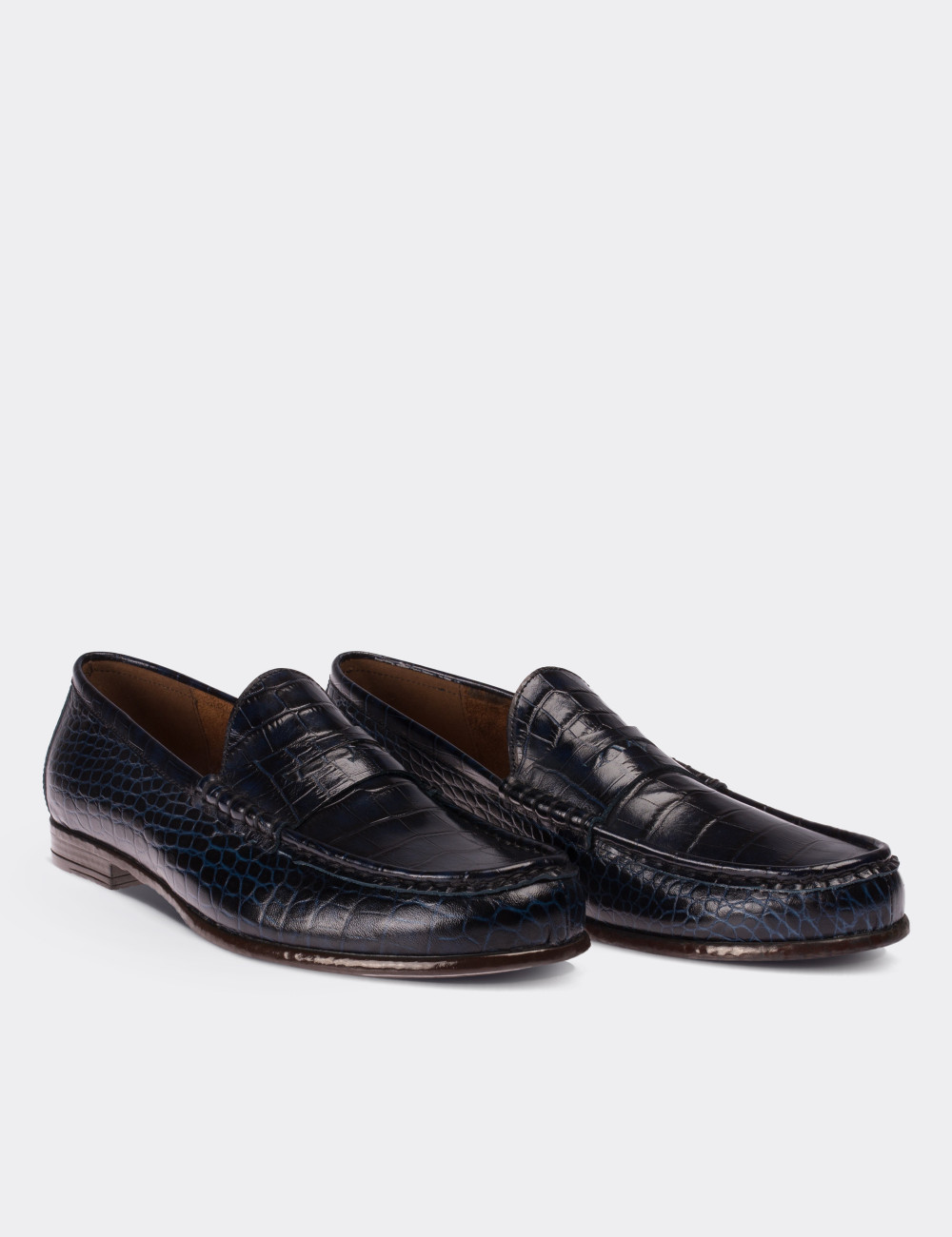 Navy  Leather Loafers - 01648MLCVC01